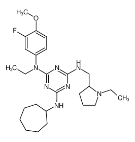 N-Cycloheptyl-N'-ethyl-N'-(1-ethyl-pyrrolidin-2-ylmethyl)-N'-(3-fluoro-4-methoxy-phenyl)-[1,3,5]triazine-2,4,6-triamine CAS:676356-45-9 manufacturer & supplier