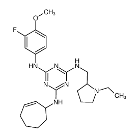 N2-(cyclohept-2-en-1-yl)-N4-((1-ethylpyrrolidin-2-yl)methyl)-N6-(3-fluoro-4-methoxyphenyl)-1,3,5-triazine-2,4,6-triamine CAS:676356-58-4 manufacturer & supplier