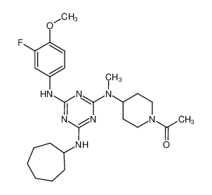 1-(4-((4-(cycloheptylamino)-6-((3-fluoro-4-methoxyphenyl)amino)-1,3,5-triazin-2-yl)(methyl)amino)piperidin-1-yl)ethan-1-one CAS:676356-81-3 manufacturer & supplier