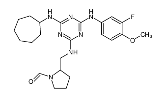 2-(((4-(cycloheptylamino)-6-((3-fluoro-4-methoxyphenyl)amino)-1,3,5-triazin-2-yl)amino)methyl)pyrrolidine-1-carbaldehyde CAS:676356-87-9 manufacturer & supplier