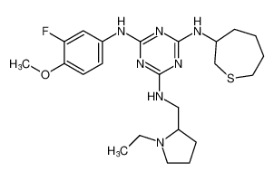 N2-((1-ethylpyrrolidin-2-yl)methyl)-N4-(3-fluoro-4-methoxyphenyl)-N6-(thiepan-3-yl)-1,3,5-triazine-2,4,6-triamine CAS:676357-51-0 manufacturer & supplier