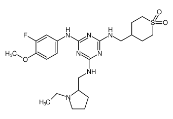 4-(((4-(((1-ethylpyrrolidin-2-yl)methyl)amino)-6-((3-fluoro-4-methoxyphenyl)amino)-1,3,5-triazin-2-yl)amino)methyl)tetrahydro-2H-thiopyran 1,1-dioxide CAS:676358-62-6 manufacturer & supplier