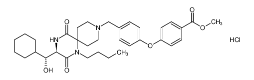 Benzoic acid,4-[4-[[(3R)-1-butyl-3-[(R)-cyclohexylhydroxymethyl]-2,5-dioxo-1,4,9-triazaspiro[5.5]undec-9-yl]methyl]phenoxy]-, methyl ester,monohydrochloride CAS:676450-11-6 manufacturer & supplier