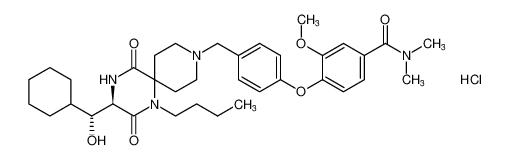 Benzamide,4-[4-[[(3R)-1-butyl-3-[(R)-cyclohexylhydroxymethyl]-2,5-dioxo-1,4,9-triazaspiro[5.5]undec-9-yl]methyl]phenoxy]-3-methoxy-N,N-dimethyl-,monohydrochloride CAS:676451-05-1 manufacturer & supplier