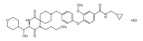 Benzamide,4-[4-[[(3R)-1-butyl-3-[(R)-hydroxy(tetrahydro-2H-pyran-4-yl)methyl]-2,5-dioxo-1,4,9-triazaspiro[5.5]undec-9-yl]methyl]phenoxy]-N-(cyclopropylmethyl)-3-methoxy-, monohydrochloride CAS:676452-76-9 manufacturer & supplier