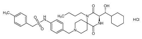 Benzenemethanesulfonamide,N-[4-[[(3R)-1-butyl-3-[(R)-cyclohexylhydroxymethyl]-2,5-dioxo-1,4,9-triazaspiro[5.5]undec-9-yl]methyl]phenyl]-4-methyl-, monohydrochloride CAS:676465-13-7 manufacturer & supplier