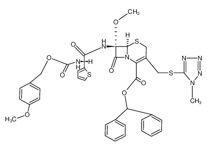 (6R)-7c-methoxy-7t-[(R)-2-(4-methoxy-benzyloxycarbonylamino)-2-thiophen-2-yl-acetylamino]-3-(1-methyl-1H-tetrazol-5-ylsulfanylmethyl)-8-oxo-(6rH)-5-thia-1-aza-bicyclo[4.2.0]oct-2-ene-2-carboxylic acid benzhydryl ester CAS:67814-88-4 manufact