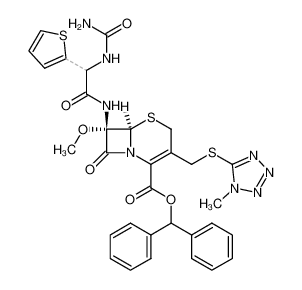 (6R)-7c-methoxy-3-(1-methyl-1H-tetrazol-5-ylsulfanylmethyl)-8-oxo-7t-((Ξ)-2-thiophen-2-yl-2-ureido-acetylamino)-(6rH)-5-thia-1-aza-bicyclo[4.2.0]oct-2-ene-2-carboxylic acid benzhydryl ester CAS:67814-92-0 manufacturer & supplier