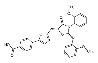 4-{5-[3-(2-Methoxy-phenyl)-2-[(Z)-2-methoxy-phenylimino]-4-oxo-thiazolidin-(5E)-ylidenemethyl]-furan-2-yl}-benzoic acid CAS:678562-01-1 manufacturer & supplier