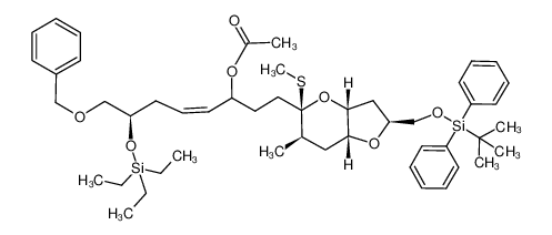 Acetic acid (Z)-(R)-6-benzyloxy-1-{2-[(2S,3aR,5R,6R,7aR)-2-(tert-butyl-diphenyl-silanyloxymethyl)-6-methyl-5-methylsulfanyl-hexahydro-furo[3,2-b]pyran-5-yl]-ethyl}-5-triethylsilanyloxy-hex-2-enyl ester CAS:680227-36-5 manufacturer & supplier