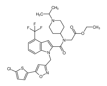 ethyl N-(1-((5-(5-chlorothiophen-2-yl)isoxazol-3-yl)methyl)-4-(trifluoromethyl)-1H-indole-2-carbonyl)-N-(1-isopropylpiperidin-4-yl)glycinate CAS:681288-48-2 manufacturer & supplier