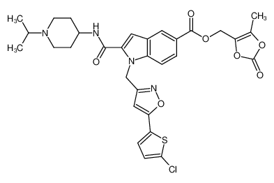 1-[5-(5-Chloro-thiophen-2-yl)-isoxazol-3-ylmethyl]-2-(1-isopropyl-piperidin-4-ylcarbamoyl)-1H-indole-5-carboxylic acid 5-methyl-2-oxo-[1,3]dioxol-4-ylmethyl ester CAS:681289-44-1 manufacturer & supplier