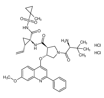 3-Pyrrolidinecarboxamide,1-[(2S)-2-amino-3,3-dimethyl-1-oxobutyl]-N-[(1R,2S)-2-ethenyl-1-[[[(1-methylcyclopropyl)sulfonyl]amino]carbonyl]cyclopropyl]-4-[(7-methoxy-2-phenyl-4-quinolinyl)oxy]-, dihydrochloride, (3S,4R)- CAS:681808-53-7 manufa