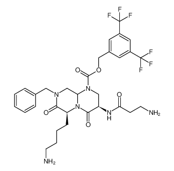 rel-3,5-bis(trifluoromethyl)benzyl (3R,6S)-6-(4-aminobutyl)-3-(3-aminopropanamido)-8-benzyl-4,7-dioxohexahydro-2H-pyrazino[1,2-a]pyrimidine-1(6H)-carboxylate CAS:683758-17-0 manufacturer & supplier