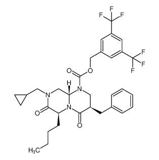 2H-Pyrazino[1,2-a]pyrimidine-1(6H)-carboxylic acid,6-butyl-8-(cyclopropylmethyl)hexahydro-4,7-dioxo-3-(phenylmethyl)-,[3,5-bis(trifluoromethyl)phenyl]methyl ester, (3R,6S,9aS)-rel- CAS:683758-43-2 manufacturer & supplier