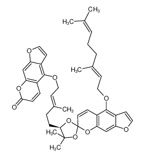 4-(((E)-5-((5'R)-4-(((E)-3,7-dimethylocta-2,6-dien-1-yl)oxy)-4',4'-dimethylspiro[furo[3,2-g]chromene-7,2'-[1,3]dioxolan]-5'-yl)-3-methylpent-2-en-1-yl)oxy)-7H-furo[3,2-g]chromen-7-one CAS:684217-04-7 manufacturer & supplier