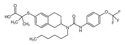 2-{6-[1-hexyl-3-(4-trifluoromethoxyphenyl)ureido]-5,6,7,8-tetrahydronaphthalen-2-ylsulfanyl}-2-methylpropionic acid CAS:685831-79-2 manufacturer & supplier