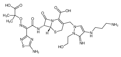 (6R,7R)-7-((Z)-2-(5-amino-1,2,4-thiadiazol-3-yl)-2-(((2-carboxypropan-2-yl)oxy)imino)acetamido)-3-((4-((3-aminopropyl)amino)-2-(2-hydroxyethyl)-3-imino-2,3-dihydro-1H-pyrazol-1-yl)methyl)-8-oxo-5-thia-1-azabicyclo[4.2.0]oct-2-ene-2-carboxyli