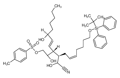 Toluene-4-sulfonic acid (E)-(3R,6S)-3-[(Z)-(R)-8-(tert-butyl-diphenyl-silanyloxy)-1-(cyano-hydroxy-methyl)-oct-3-enyl]-2,6-dihydroxy-undec-4-enyl ester CAS:69009-04-7 manufacturer & supplier