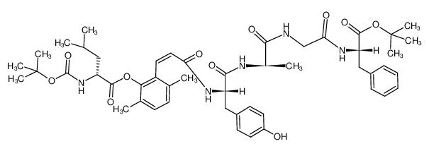 (R)-2-tert-Butoxycarbonylamino-4-methyl-pentanoic acid 2-{(Z)-2-[(S)-1-((R)-1-{[((S)-1-tert-butoxycarbonyl-2-phenyl-ethylcarbamoyl)-methyl]-carbamoyl}-ethylcarbamoyl)-2-(4-hydroxy-phenyl)-ethylcarbamoyl]-vinyl}-3,6-dimethyl-phenyl ester CAS: