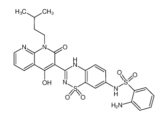 2-amino-N-{3-[4-hydroxy-1-(3-methylbutyl)-2-oxo-1,2-dihydro-1,8-naphthyridin-3-yl]-1,1-dioxido-4H-1,2,4-benzothiadiazin-7-yl}benzenesulfonamide CAS:691361-54-3 manufacturer & supplier