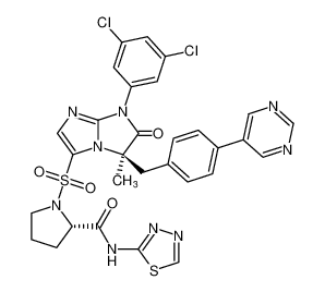 (S)-1-(((R)-1-(3,5-dichlorophenyl)-3-methyl-2-oxo-3-(4-(pyrimidin-5-yl)benzyl)-2,3-dihydro-1H-imidazo[1,2-a]imidazol-5-yl)sulfonyl)-N-(1,3,4-thiadiazol-2-yl)pyrrolidine-2-carboxamide CAS:691906-59-9 manufacturer & supplier