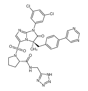 2-Pyrrolidinecarboxamide,1-[[(3R)-1-(3,5-dichlorophenyl)-2,3-dihydro-3-methyl-2-oxo-3-[[4-(5-pyrimidinyl)phenyl]methyl]-1H-imidazo[1,2-a]imidazol-5-yl]sulfonyl]-N-(1H-tetrazol-5-ylmethyl)-, (2S)- CAS:691906-71-5 manufacturer & supplier