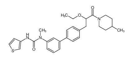 1-(4'-(2-ethoxy-3-(4-methylpiperidin-1-yl)-3-oxopropyl)-[1,1'-biphenyl]-3-yl)-1-methyl-3-(thiophen-3-yl)urea CAS:692780-83-9 manufacturer & supplier