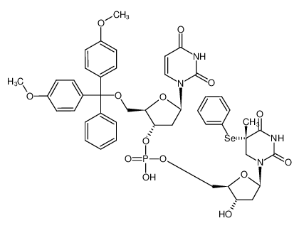 phosphoric acid 2-[bis-(4-methoxy-phenyl)-phenyl-methoxymethyl]-5-(2,4-dioxo-3,4-dihydro-2H-pyrimidin-1-yl)-tetrahydro-furan-3-yl ester 3-hydroxy-5-(5-methyl-2,4-dioxo-5-phenylselanyl-tetrahydro-pyrimidin-1-yl)-tetrahydro-furan-2-ylmethyl es