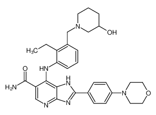 7-((2-ethyl-3-((3-hydroxypiperidin-1-yl)methyl)phenyl)amino)-2-(4-morpholinophenyl)-1H-imidazo[4,5-b]pyridine-6-carboxamide CAS:796089-36-6 manufacturer & supplier