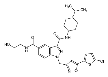 1-((5-(5-chlorothiophen-2-yl)isoxazol-3-yl)methyl)-N5-(2-hydroxyethyl)-N3-(1-isopropylpiperidin-4-yl)-1H-indazole-3,5-dicarboxamide CAS:797804-06-9 manufacturer & supplier