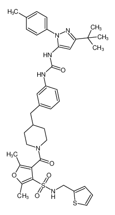 4-(4-(3-(3-(3-(tert-butyl)-1-(p-tolyl)-1H-pyrazol-5-yl)ureido)benzyl)piperidine-1-carbonyl)-2,5-dimethyl-N-(thiophen-2-ylmethyl)furan-3-sulfonamide CAS:799284-27-8 manufacturer & supplier