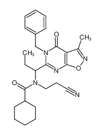 (+-)-Cyclohexanecarboxylic acid [1-(5-benzyl-3-methyl-4-oxo-4,5-dihydro-isoxazolo[5,4-d]pyrimidin-6-yl)-propyl]-(2-cyano-ethyl)-amide CAS:799295-13-9 manufacturer & supplier