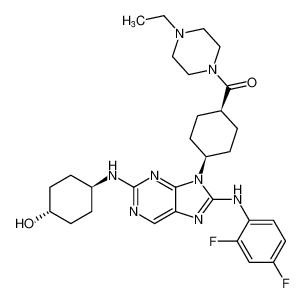 Piperazine,1-[[cis-4-[8-[(2,4-difluorophenyl)amino]-2-[(trans-4-hydroxycyclohexyl)amino]-9H-purin-9-yl]cyclohexyl]carbonyl]-4-ethyl- CAS:899803-45-3 manufacturer & supplier