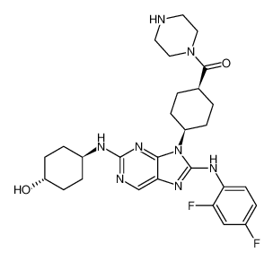 Piperazine,1-[[cis-4-[8-[(2,4-difluorophenyl)amino]-2-[(trans-4-hydroxycyclohexyl)amino]-9H-purin-9-yl]cyclohexyl]carbonyl]- CAS:899803-50-0 manufacturer & supplier