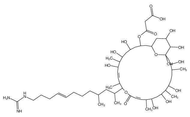 3-[[(10Z,16E)-13-[(E)-12-(diaminomethylideneamino)-4-methyldodec-8-en-2-yl]-5,7,9,19,21,23,27,29,30,31-decahydroxy-8,12,18,22,26-pentamethyl-15-oxo-14,33-dioxabicyclo[27.3.1]tritriaconta-10,16-dien-3-yl]oxy]-3-oxopropanoic acid CAS:89989-28-