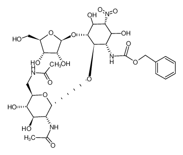 [(1S,2R,3R,5R)-2-[(2R,3R,4R,5S,6R)-3-Acetylamino-6-(acetylamino-methyl)-4,5-dihydroxy-tetrahydro-pyran-2-yloxy]-3-((2S,3R,4S,5R)-3,4-dihydroxy-5-hydroxymethyl-tetrahydro-furan-2-yloxy)-4,6-dihydroxy-5-nitro-cyclohexyl]-carbamic acid benzyl e