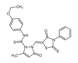 N-(4-ethoxyphenyl)-5-methyl-3-oxo-2-[(Z)-(4-oxo-3-phenyl-2-sulfanylidene-1,3-thiazolidin-5-ylidene)methyl]pyrazole-1-carbothioamide CAS:96911-65-8 manufacturer & supplier