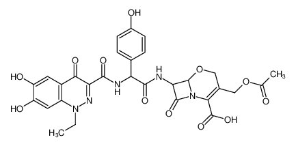 3-(acetoxymethyl)-7-(2-(1-ethyl-6,7-dihydroxy-4-oxo-1,4-dihydrocinnoline-3-carboxamido)-2-(4-hydroxyphenyl)acetamido)-8-oxo-5-oxa-1-azabicyclo[4.2.0]oct-2-ene-2-carboxylic acid CAS:97099-09-7 manufacturer & supplier