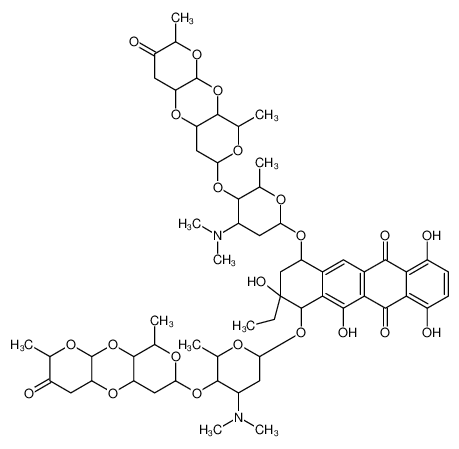 7,10-bis[[4-(dimethylamino)-5-[(2,9-dimethyl-3-oxo-4,4a,5a,6,7,9,9a,10a-octahydrodipyrano[4,2-a:4',3'-e][1,4]dioxin-7-yl)oxy]-6-methyloxan-2-yl]oxy]-9-ethyl-1,4,9,11-tetrahydroxy-8,10-dihydro-7H-tetracene-5,12-dione CAS:98183-93-8 manufactur