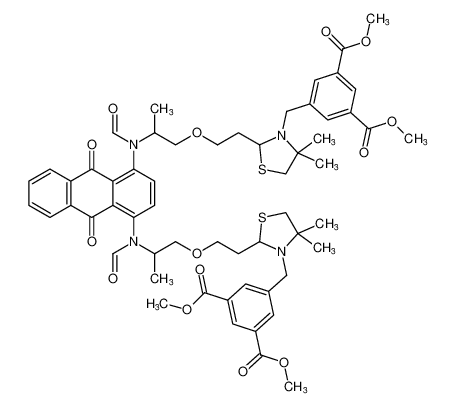 tetramethyl 5,5'-(((((((9,10-dioxo-9,10-dihydroanthracene-1,4-diyl)bis(formylazanediyl))bis(propane-2,1-diyl))bis(oxy))bis(ethane-2,1-diyl))bis(4,4-dimethylthiazolidine-2,3-diyl))bis(methylene))diisophthalate CAS:98518-09-3 manufacturer & su