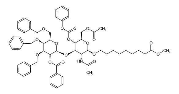 8-methoxycarbonyloctyl 2-acetamido-6-O-acetyl-3-O-(2-O-benzoyl-3,4,6-tri-O-benzyl-β-D-galactopyranosyl)-2-deoxy-4-O-phenoxythiocarbonyl-β-D-glucopyranoside CAS:98807-76-2 manufacturer & supplier